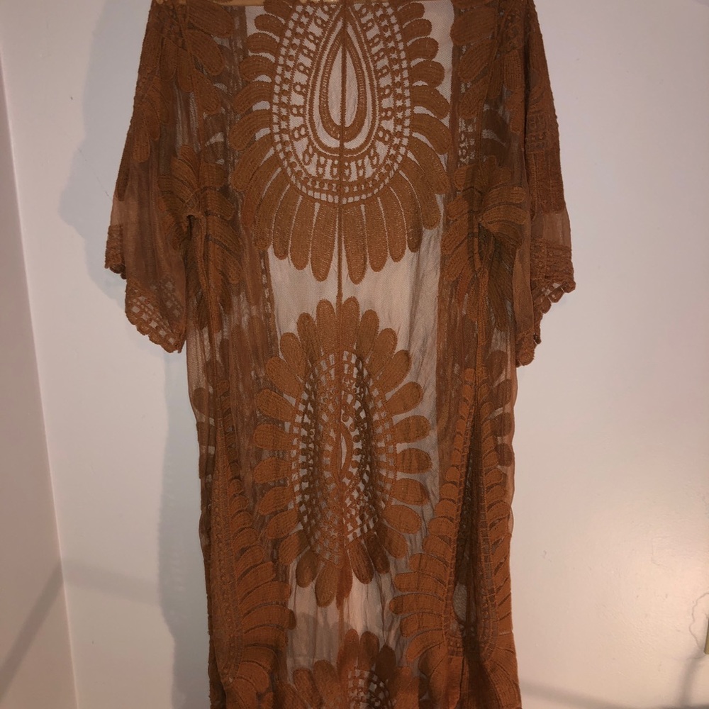 Orange lace/sheer caridgan